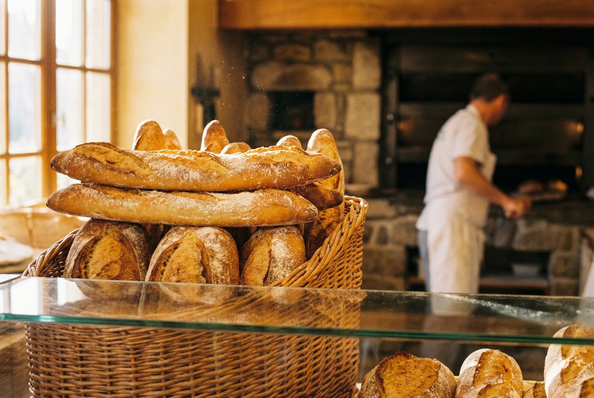Fresh baguettes at the artisan boulangerie